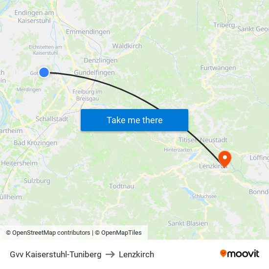 Gvv Kaiserstuhl-Tuniberg to Lenzkirch map