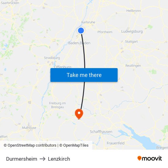 Durmersheim to Lenzkirch map