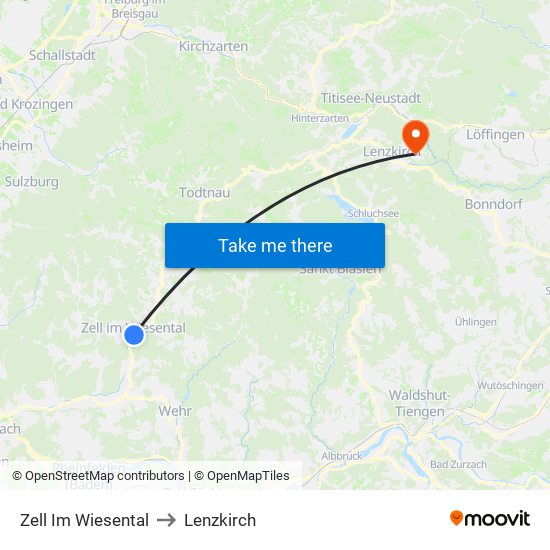 Zell Im Wiesental to Lenzkirch map