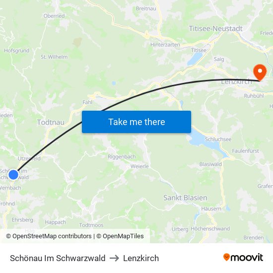 Schönau Im Schwarzwald to Lenzkirch map