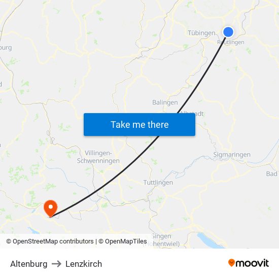 Altenburg to Lenzkirch map