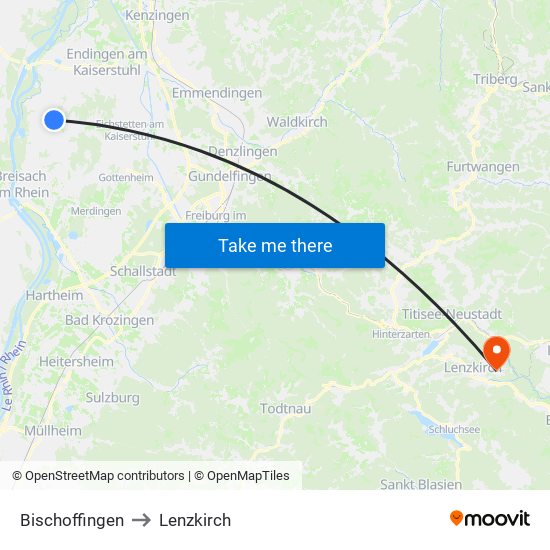 Bischoffingen to Lenzkirch map