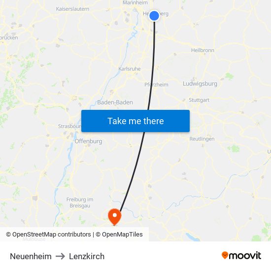 Neuenheim to Lenzkirch map