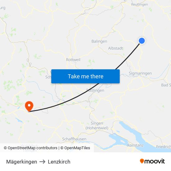 Mägerkingen to Lenzkirch map