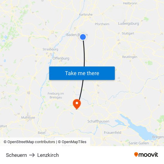 Scheuern to Lenzkirch map