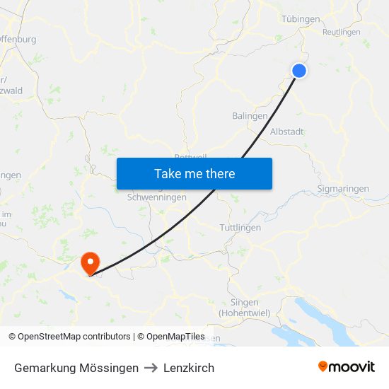 Gemarkung Mössingen to Lenzkirch map