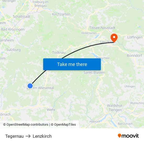 Tegernau to Lenzkirch map