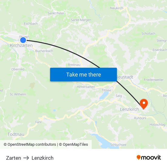 Zarten to Lenzkirch map