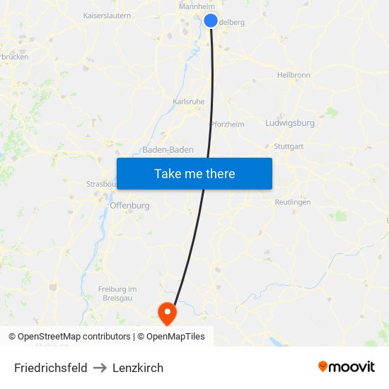 Friedrichsfeld to Lenzkirch map