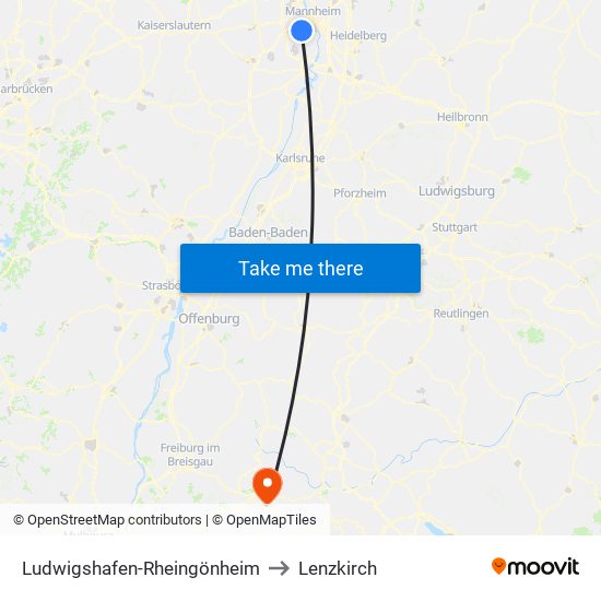 Ludwigshafen-Rheingönheim to Lenzkirch map