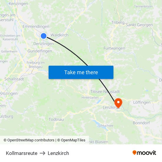 Kollmarsreute to Lenzkirch map