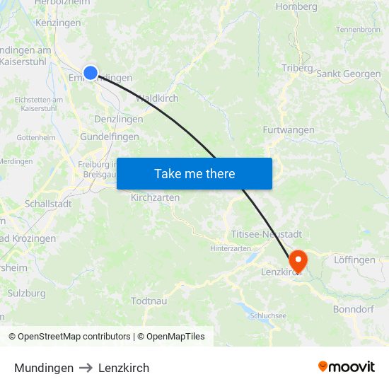 Mundingen to Lenzkirch map