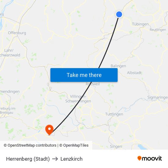 Herrenberg (Stadt) to Lenzkirch map