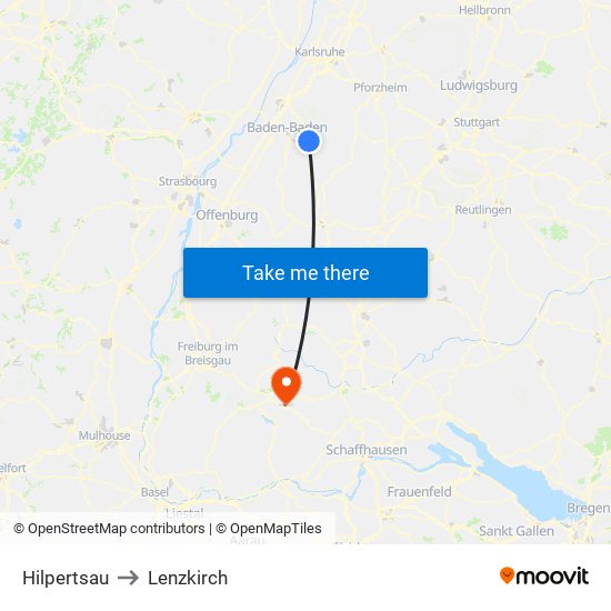 Hilpertsau to Lenzkirch map