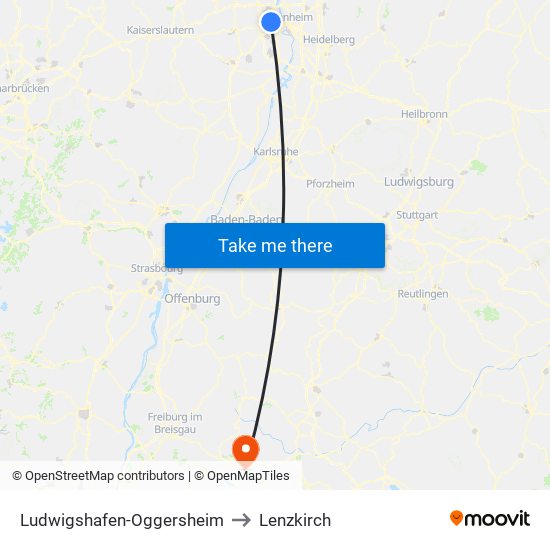 Ludwigshafen-Oggersheim to Lenzkirch map