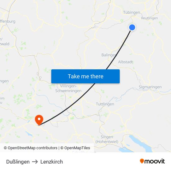 Dußlingen to Lenzkirch map