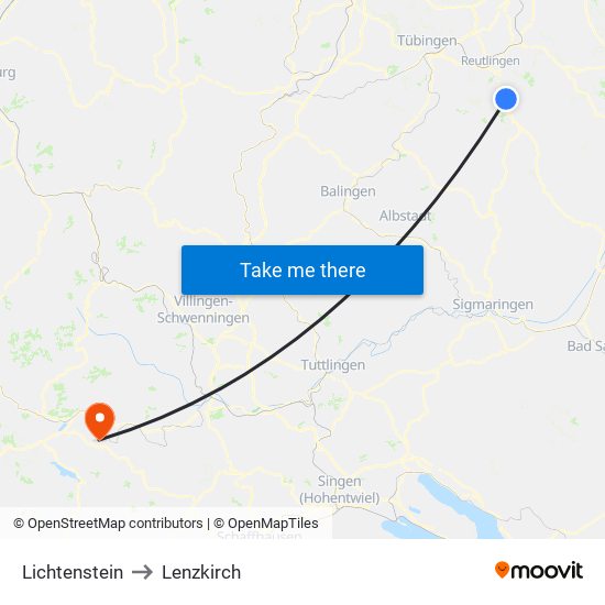 Lichtenstein to Lenzkirch map