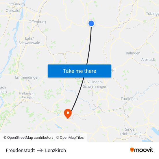 Freudenstadt to Lenzkirch map