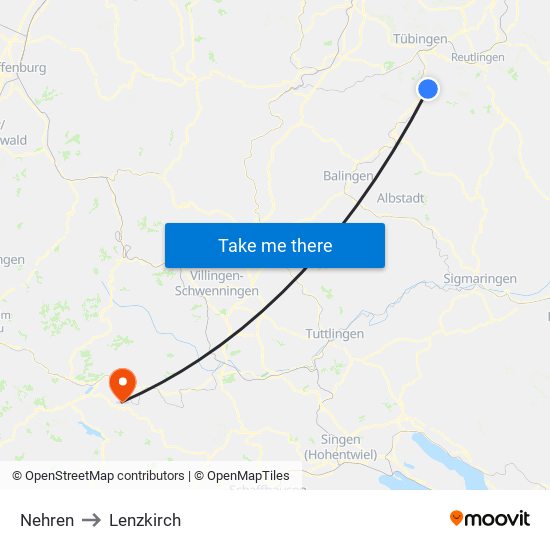 Nehren to Lenzkirch map