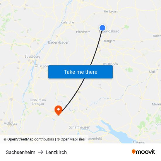 Sachsenheim to Lenzkirch map