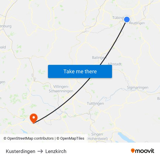 Kusterdingen to Lenzkirch map