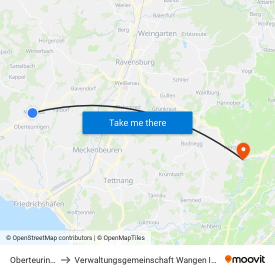 Oberteuringen to Verwaltungsgemeinschaft Wangen Im Allgäu map