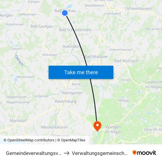 Gemeindeverwaltungsverband Bad Buchau to Verwaltungsgemeinschaft Wangen Im Allgäu map