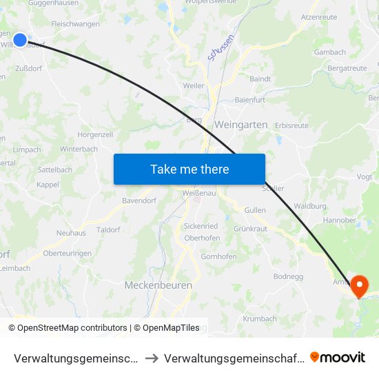 Verwaltungsgemeinschaft Wilhelmsdorf to Verwaltungsgemeinschaft Wangen Im Allgäu map