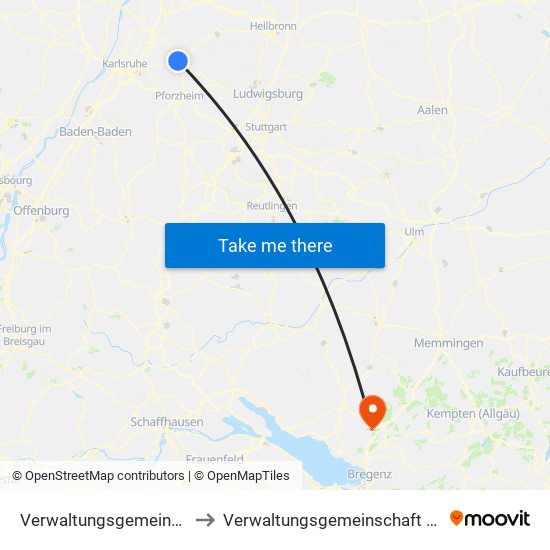 Verwaltungsgemeinschaft Bretten to Verwaltungsgemeinschaft Wangen Im Allgäu map
