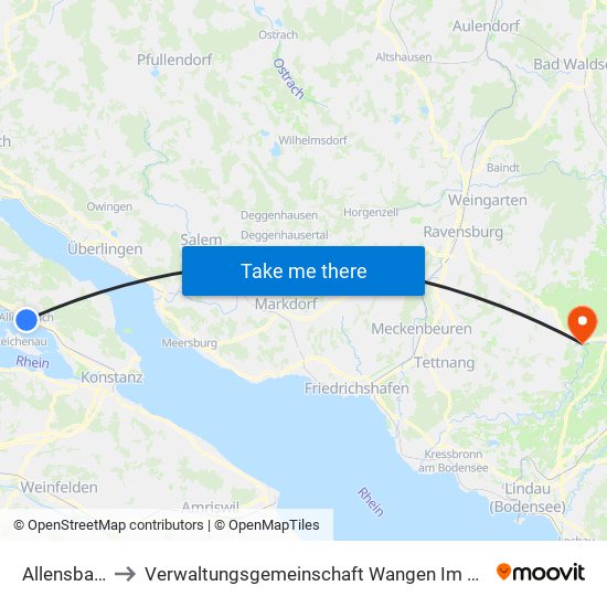 Allensbach to Verwaltungsgemeinschaft Wangen Im Allgäu map