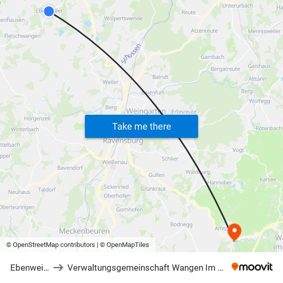 Ebenweiler to Verwaltungsgemeinschaft Wangen Im Allgäu map