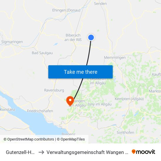 Gutenzell-Hürbel to Verwaltungsgemeinschaft Wangen Im Allgäu map