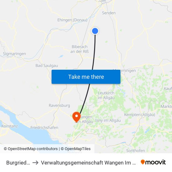 Burgrieden to Verwaltungsgemeinschaft Wangen Im Allgäu map