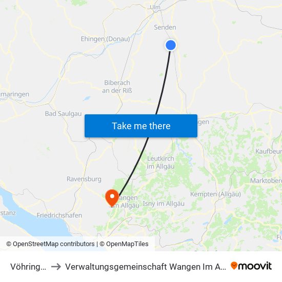 Vöhringen to Verwaltungsgemeinschaft Wangen Im Allgäu map