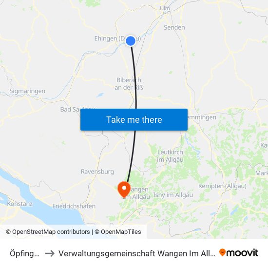 Öpfingen to Verwaltungsgemeinschaft Wangen Im Allgäu map