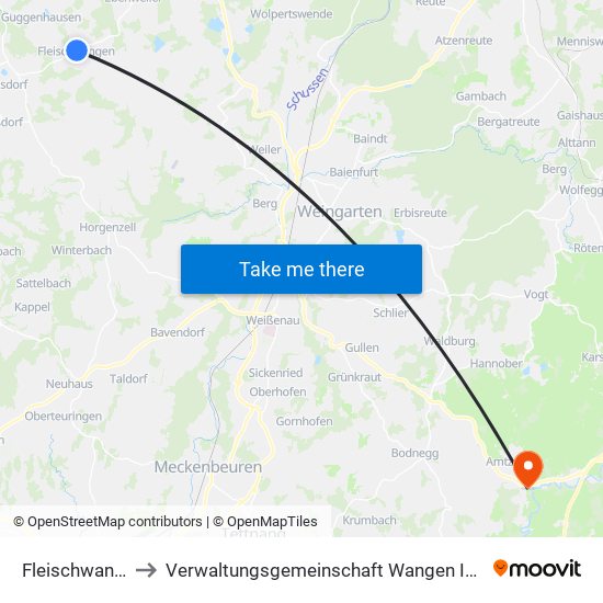 Fleischwangen to Verwaltungsgemeinschaft Wangen Im Allgäu map