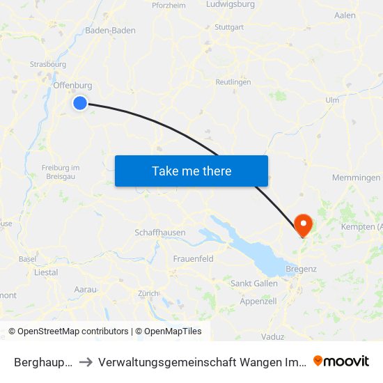 Berghaupten to Verwaltungsgemeinschaft Wangen Im Allgäu map