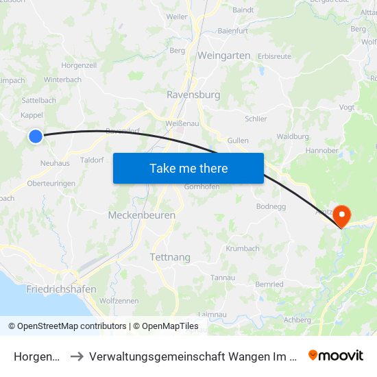 Horgenzell to Verwaltungsgemeinschaft Wangen Im Allgäu map