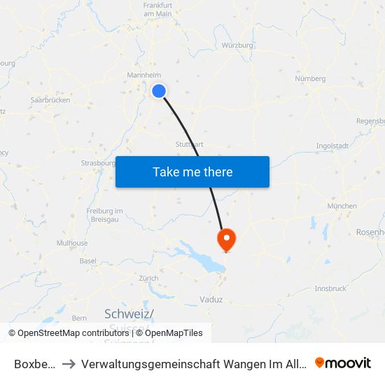 Boxberg to Verwaltungsgemeinschaft Wangen Im Allgäu map