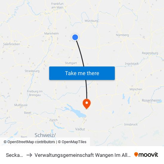 Seckach to Verwaltungsgemeinschaft Wangen Im Allgäu map