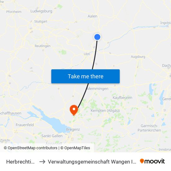 Herbrechtingen to Verwaltungsgemeinschaft Wangen Im Allgäu map