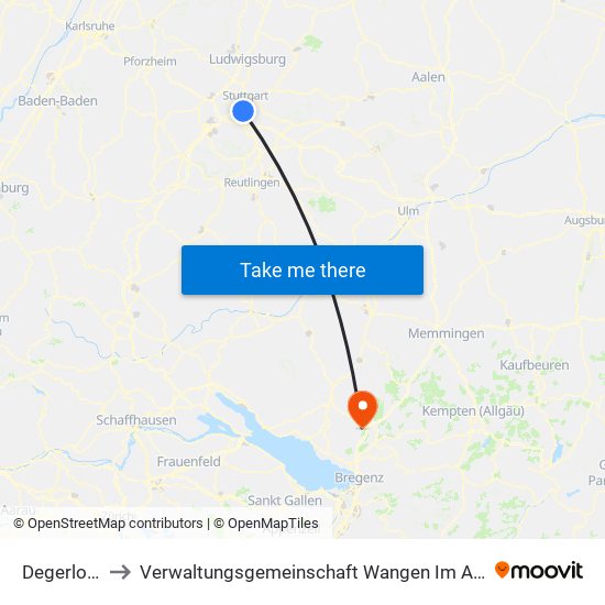 Degerloch to Verwaltungsgemeinschaft Wangen Im Allgäu map