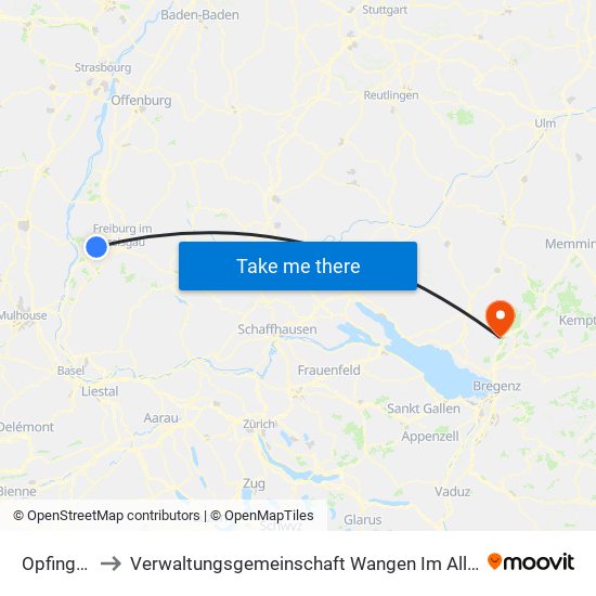 Opfingen to Verwaltungsgemeinschaft Wangen Im Allgäu map
