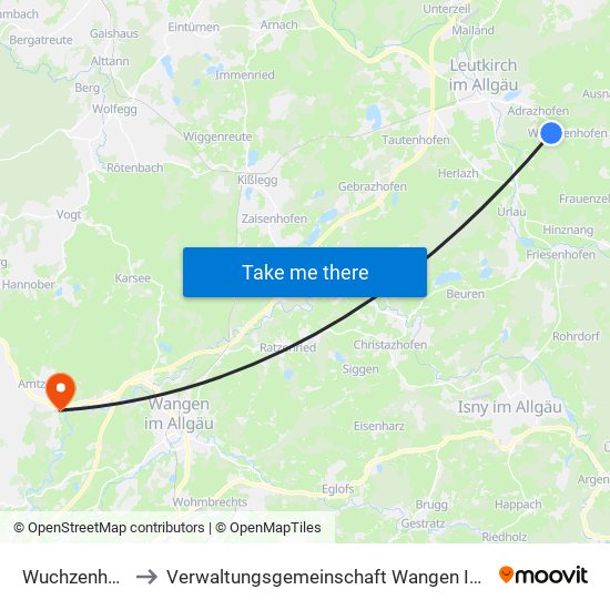 Wuchzenhofen to Verwaltungsgemeinschaft Wangen Im Allgäu map