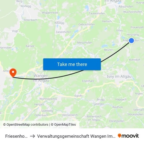 Friesenhofen to Verwaltungsgemeinschaft Wangen Im Allgäu map