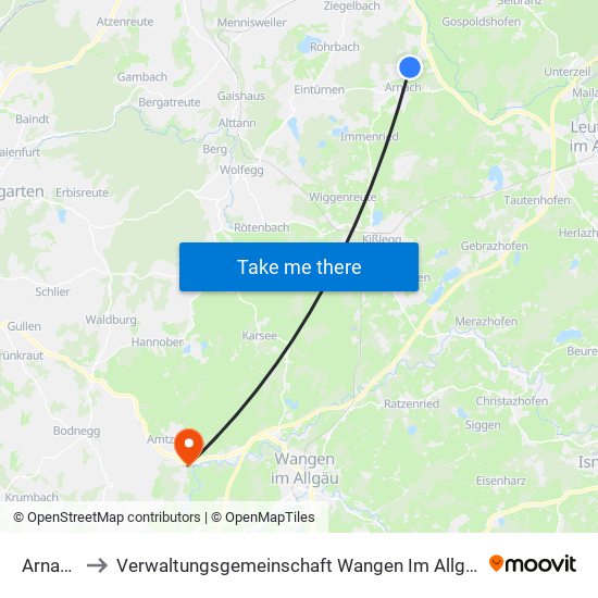 Arnach to Verwaltungsgemeinschaft Wangen Im Allgäu map