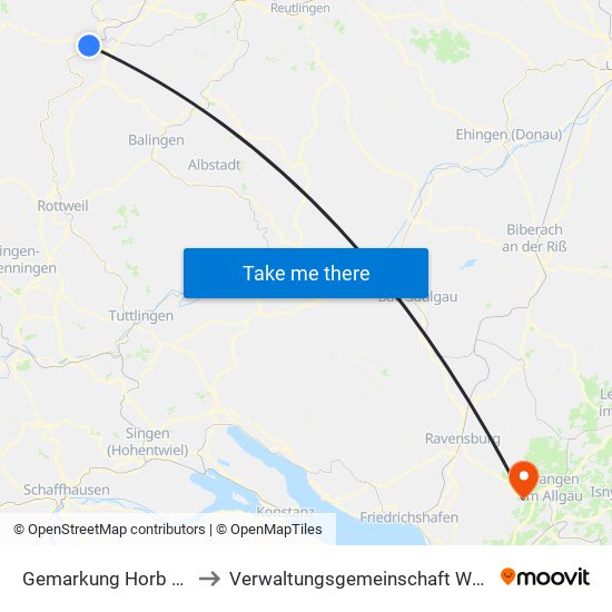 Gemarkung Horb am Neckar to Verwaltungsgemeinschaft Wangen Im Allgäu map