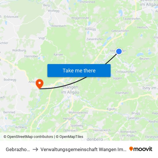 Gebrazhofen to Verwaltungsgemeinschaft Wangen Im Allgäu map