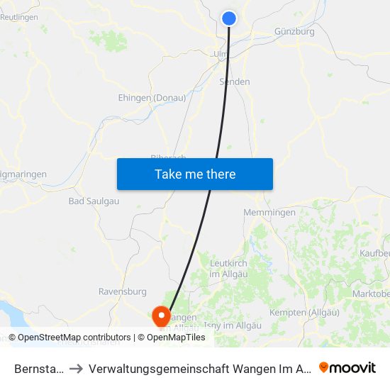 Bernstadt to Verwaltungsgemeinschaft Wangen Im Allgäu map