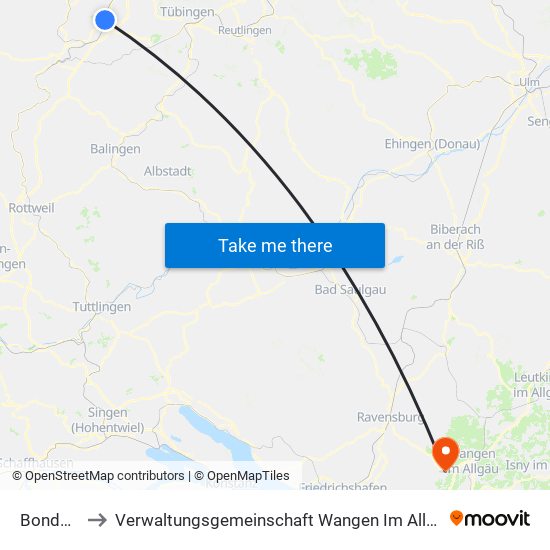 Bondorf to Verwaltungsgemeinschaft Wangen Im Allgäu map